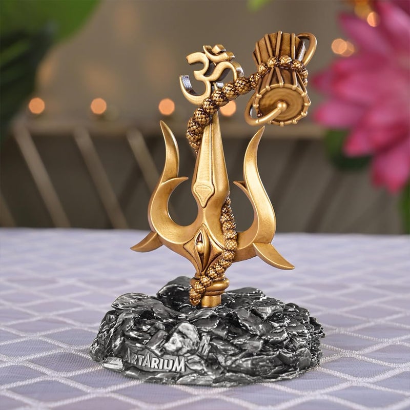 Artarium Trishul with Damru Traditional Trishul Damru Shiva Trishul Idol Decorative Showpiece for Car Dashboard Home Decor Pooja Room Trishul with Damru Black Base 39 Inch - Image 3