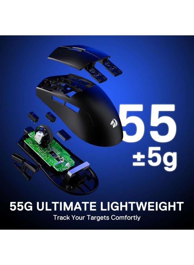 REDRAGON M918 PRO 3-Mode Wireless Gaming Mouse, 49G Lightweight 26K DPI Gamer Mouse w/Ergonomic Natural Grip Build, Full Programmable Buttons, Software Supports DIY Keybinds & DPI - Image 3