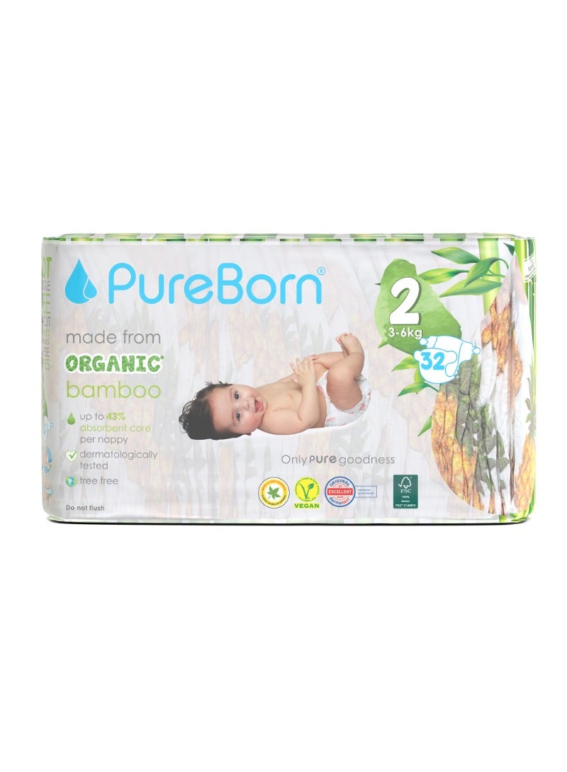 PureBorn Organic Diapers Size-2 3-6kg Single Pack Pineapple Print 32 Diapers  - Image 1