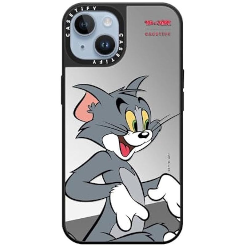 Casetify Mirror Case for iPhone 14 【Tom and Jerry Colab/Reflective / 4.9ft Drop Protection/Compatible with Magsafe】 - Tom Character - Silver on Black - Image 3