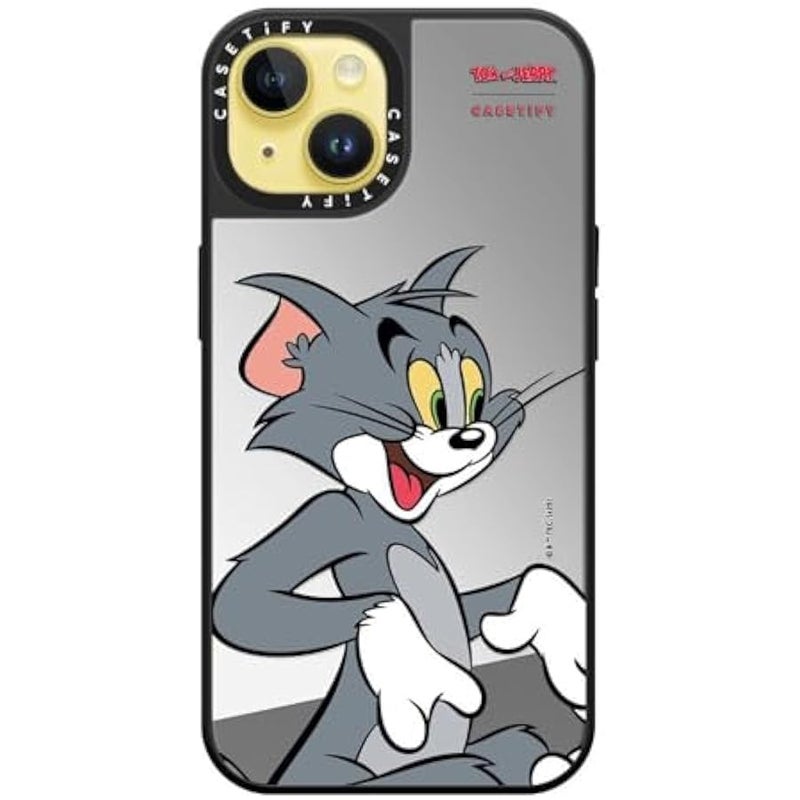 Casetify Mirror Case for iPhone 14 【Tom and Jerry Colab/Reflective / 4.9ft Drop Protection/Compatible with Magsafe】 - Tom Character - Silver on Black - Image 2