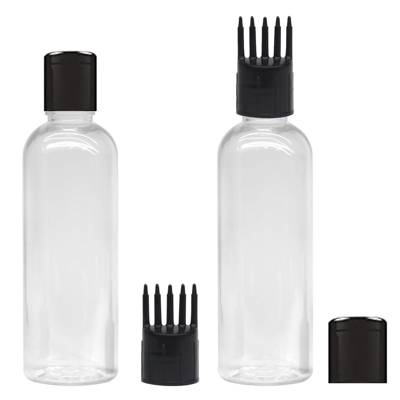 MADHYA زجاجة تطبيق زيت الشعر MADHYA، لتطبيق زيت الشعر والشامبو والدواء، زجاجة تطبيق الزيت لفروة الرأس مع مشط، زجاجة تطبيق جذر الشعر 100 مل، زجاجة شفافة بغطاء أسود، عبوة من 2 - Image 1