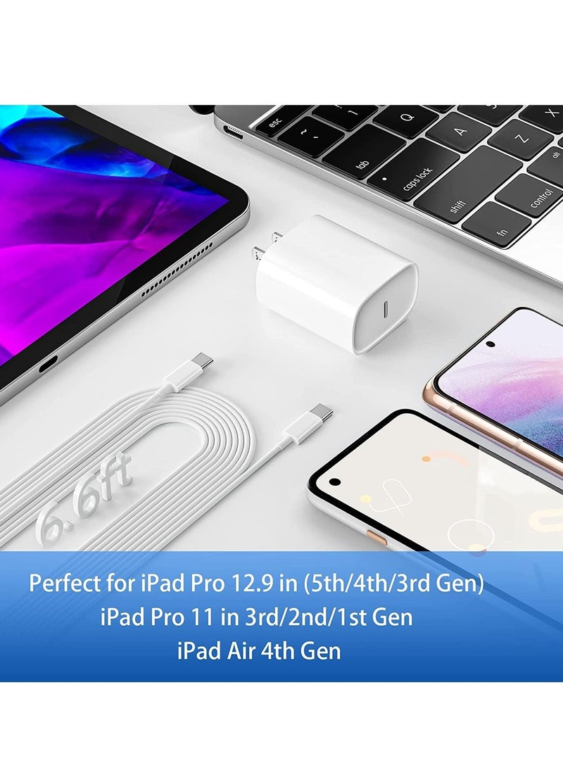 ELTRAZONE 20W USB C Fast Charger for iPad Pro 12.9/11 in 2021/2020/2018, iPad Air 4th/5th Generation 10.9", iPad Mini 6th Generation, iPad Charger Fast Charging Wall Charger Block with 6.6FT USB C to C Cable - Image 2