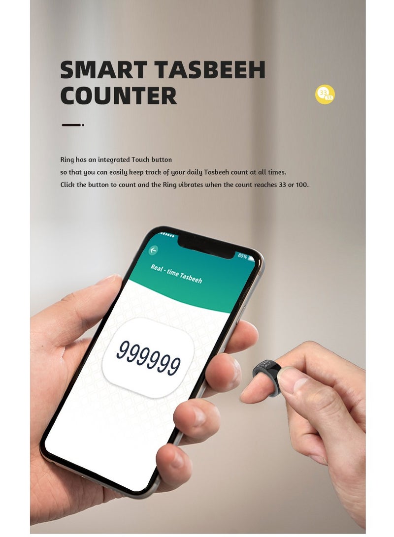 Equantu Zikr Ring Smart Ring with Vibration Reminder Tasbeeh Counter and Bluetooth Connection for Exclusive Tasbeeh App and 5 Daily Prayer Reminders  - Image 4