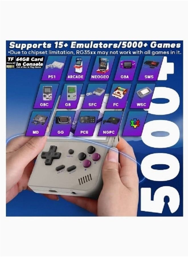 Generic - RG35XX Retro Handheld Game Console 3.5-inch IPS 640*480 Screen Linux System with a 64G Card Pre-Loaded 5000+ Games Supports HDMI and TV Output With Bag(Vintage Grey) - Image 1