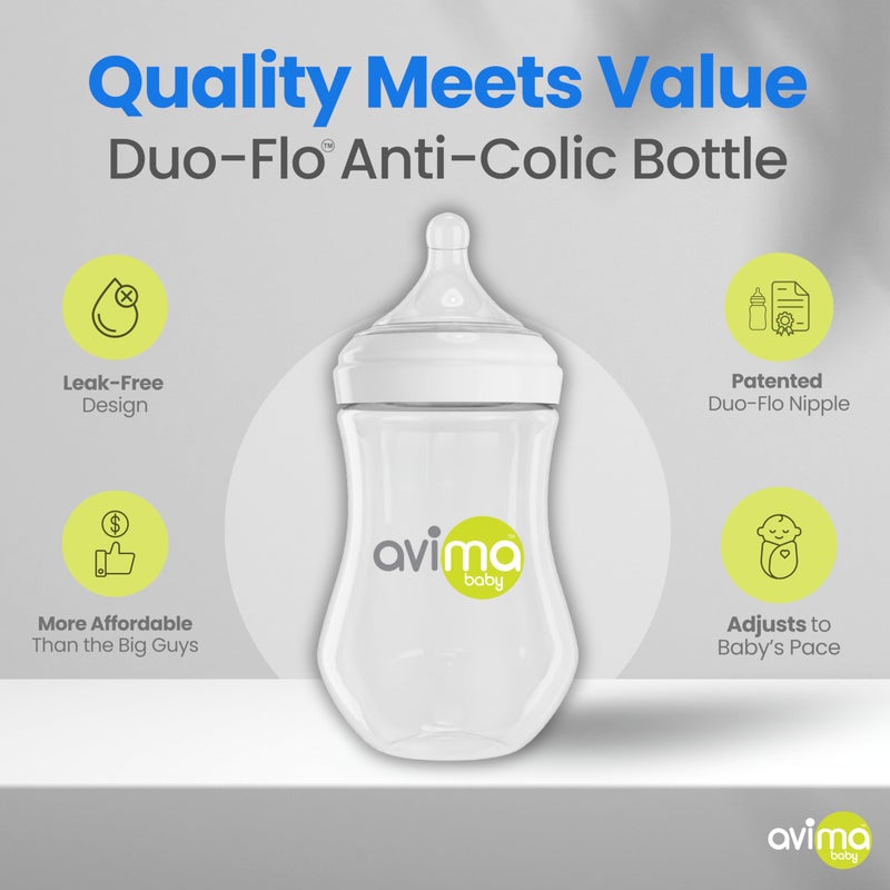 Avima Baby 9 oz Anti Colic Baby Bottles for Breastfed Babies - Medium Flow Nipples, Wide Neck Bottles, BPA Free - 3-6 Months, Stage 2 (Set of 6) - Image 5