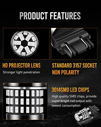 LUYED 3157 LED Bulb Red for Brake Lights 400% Brighter 12-24v Super Bright 3056 3156 3057 4157 LED Bulbs with Projector for Tail Lights,Stop Lights,Parking Lights,Pack of 2 - Image 2