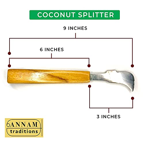 ANNAM Traditions Coconut Splitter – Manual Coconut Grater, Slicer & Scraper Tool with Premium Wooden Handle for Removing Coconut Flesh | Stainless Steel Kitchen Tool - Image 5