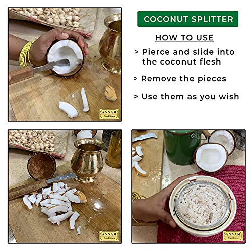 ANNAM Traditions Coconut Splitter – Manual Coconut Grater, Slicer & Scraper Tool with Premium Wooden Handle for Removing Coconut Flesh | Stainless Steel Kitchen Tool - Image 3
