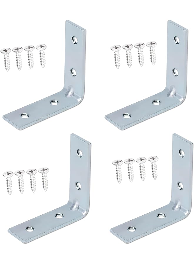 promass Galvanized L-Shaped Corner Bracket with Screws for Solid Shelf Support, Timber Joining, Fixing & Repair - Ideal for Furniture Reinforcement and Home DIY Projects (3/4 INCH, 4 PCS) - Image 1