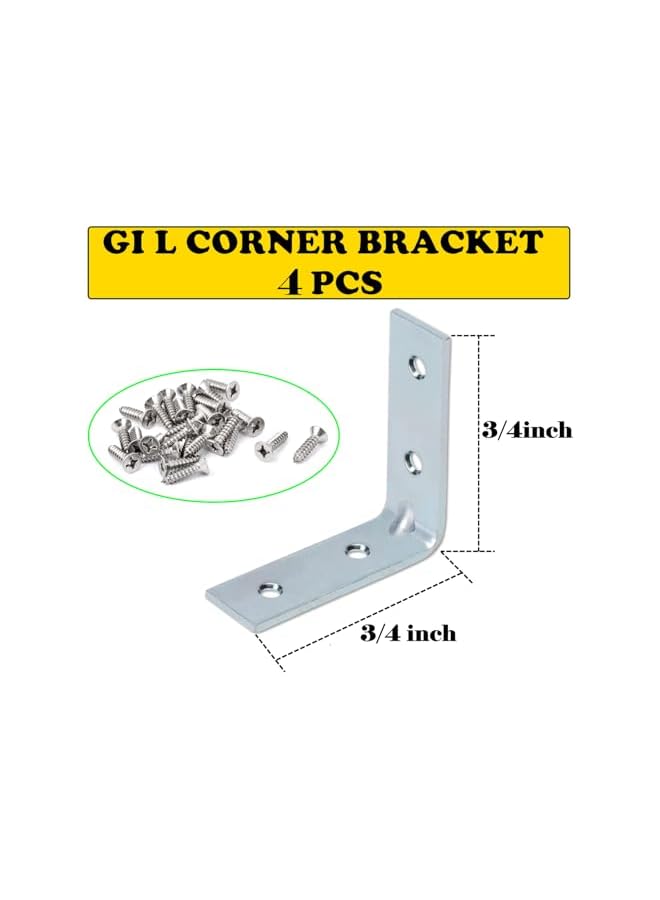 promass Galvanized L-Shaped Corner Bracket with Screws for Solid Shelf Support, Timber Joining, Fixing & Repair - Ideal for Furniture Reinforcement and Home DIY Projects (3/4 INCH, 4 PCS) - Image 2