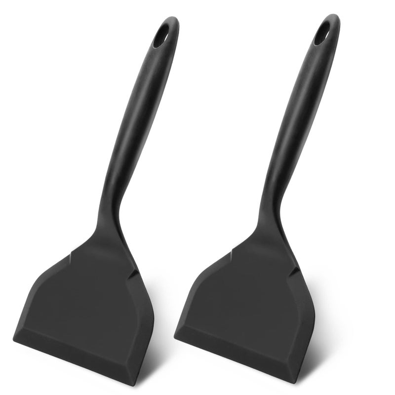 Ecerangus 2 Pack Silicone Pancakes Spatula Wide Pancakes Spatula Turner for Eggs Fish Pizza and Steak Shovel Omelette Spatulas for Nonstick Cookware Heat Resistant Kitchen Flipper Spatulas for Cooking (Black) - Image 1