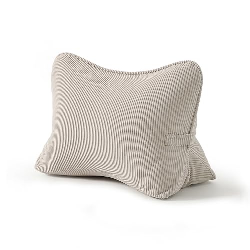 Ailuteie Pat Pend Corduroy Lumbar Support Back Pillow for Watching TV Reading Gaming Ergonomic Triangle Support Cushion for Sofa Armchair Bed Sitting Removable Washable Cover Beige Gray - Image 1