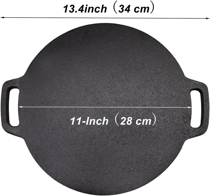 Brightalk 11-Inch Cast Iron Roti Tawa, Double Handled Cast Iron Crepe Pan for Dosa, Tortillas - Image 2