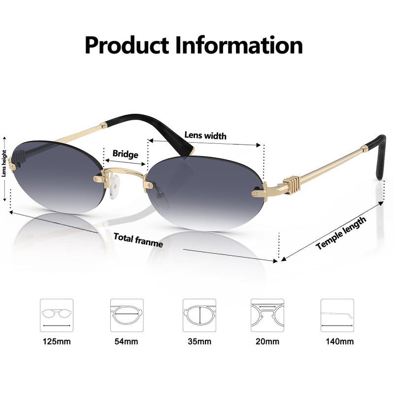 TYA Retro Small Oval Sunglasses for Women Men, 2026 Trendy Rimless Sun Glasses Fashion Narrow Shades Y2K Designer Sunnies - Image 4