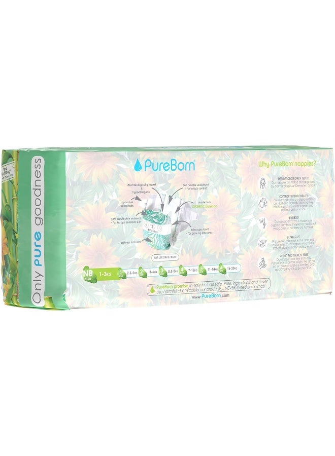 PureBorn Organic Bamboo Baby Diapers Size New Born| Eco-Friendly Tape Style Diapers Hypoallergenic nappies |upto 5 kgs| Count 34 | Sunflower Print - Image 3