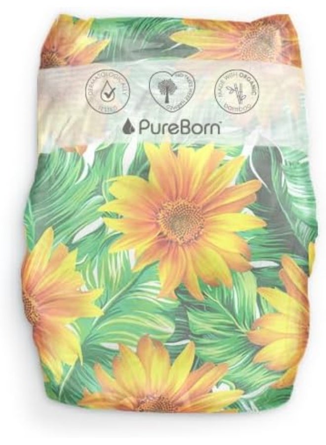 PureBorn Organic Bamboo Baby Diapers Size New Born| Eco-Friendly Tape Style Diapers Hypoallergenic nappies |upto 5 kgs| Count 34 | Sunflower Print - Image 4