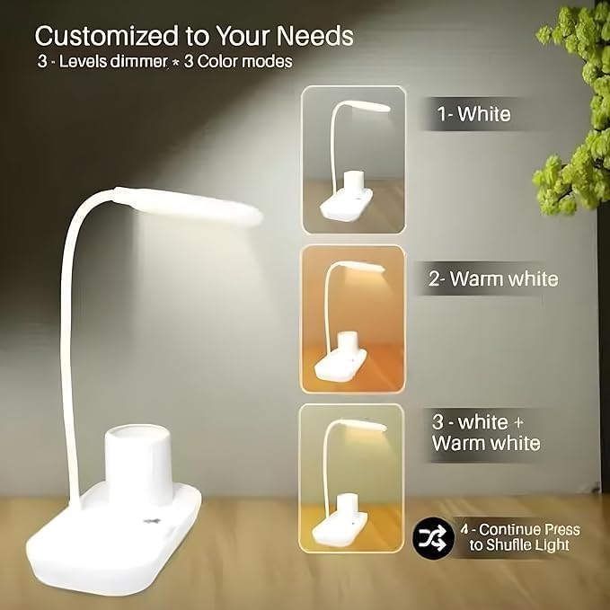 A Aaradhya A Aaradhya Rechargeable Table Lamp 3 Dimmable Light Modes 360 Rotating Neck 12Hour Battery Life RingShaped Design 10 cm White  - Image 4