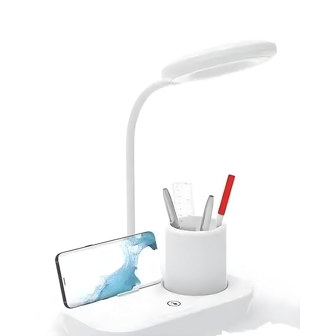 A Aaradhya A Aaradhya Rechargeable Table Lamp 3 Dimmable Light Modes 360 Rotating Neck 12Hour Battery Life RingShaped Design 10 cm White  - Image 1
