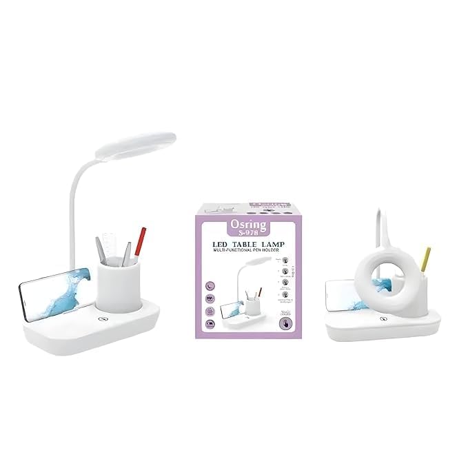 A Aaradhya A Aaradhya Rechargeable Table Lamp 3 Dimmable Light Modes 360 Rotating Neck 12Hour Battery Life RingShaped Design 10 cm White  - Image 2