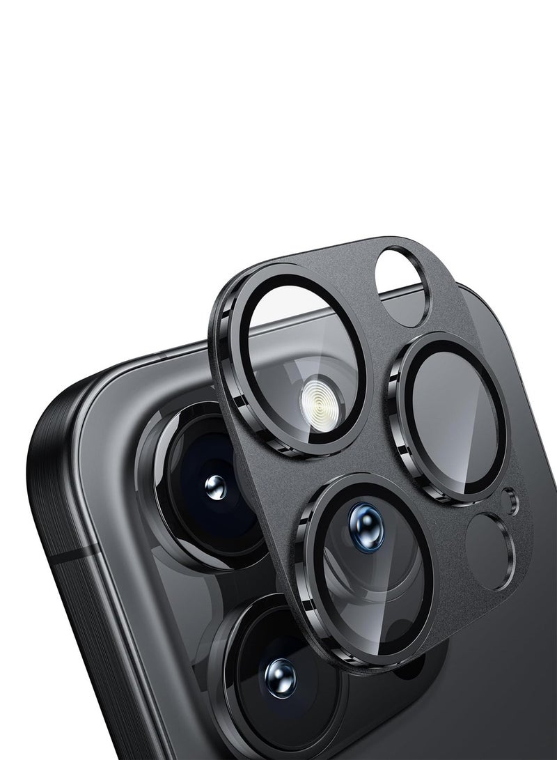 دبليو تيك ابل ايفون 16 برو / ايفون 16 برو ماكس 2024 كاميرا بريميوم تصفيف الإطار الألومنيوم واقي العدسة - شفاف / أسود - Image 1