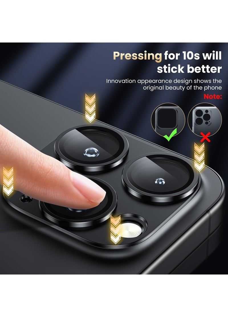 دبليو تيك ابل ايفون 16 برو / ايفون 16 برو ماكس 2024 كاميرا بريميوم تصفيف الإطار الألومنيوم واقي العدسة - شفاف / أسود - Image 3