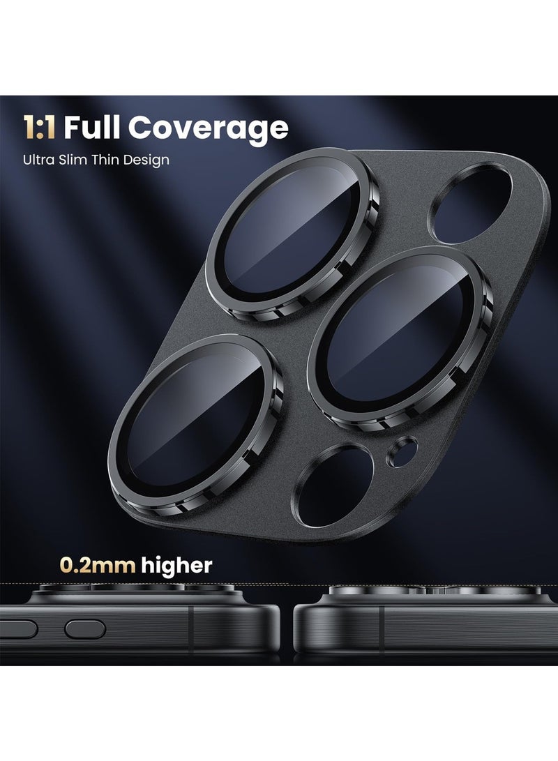 دبليو تيك ابل ايفون 16 برو / ايفون 16 برو ماكس 2024 كاميرا بريميوم تصفيف الإطار الألومنيوم واقي العدسة - شفاف / أسود - Image 4