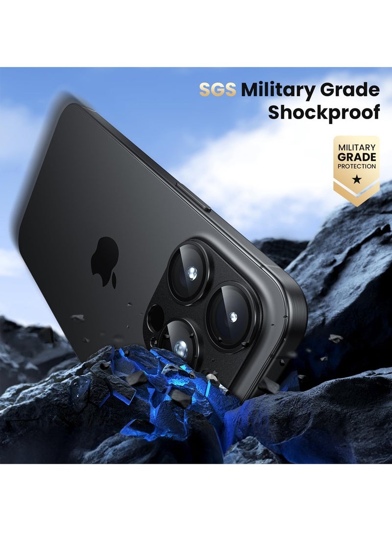 دبليو تيك ابل ايفون 16 برو / ايفون 16 برو ماكس 2024 كاميرا بريميوم تصفيف الإطار الألومنيوم واقي العدسة - شفاف / أسود - Image 5