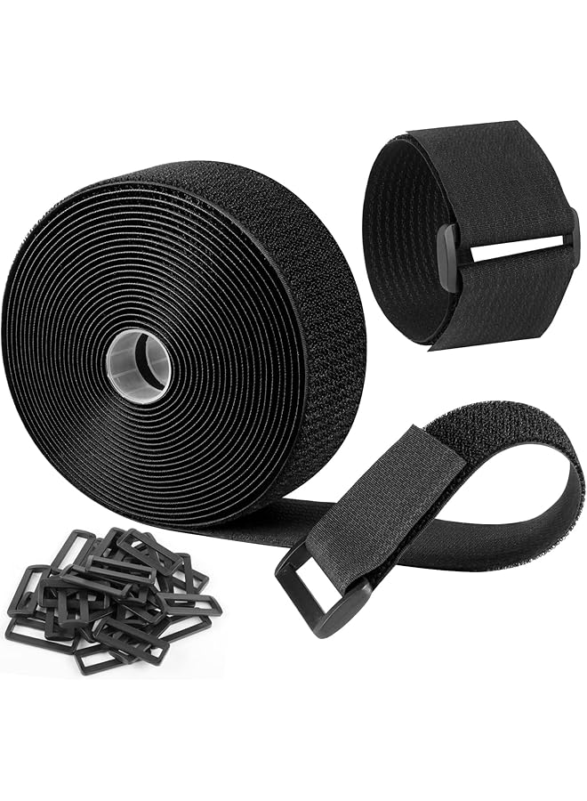 Green Tiger Adjustable Cable Straps, 5cm×5m Reusable Fastening Cable Ties, Free Cut Length, Wide Cable Ties with 20 Buckles, Hook and Loop Securing Strap for Cable Tidy, Wire Management, Cord Organiser - Image 1