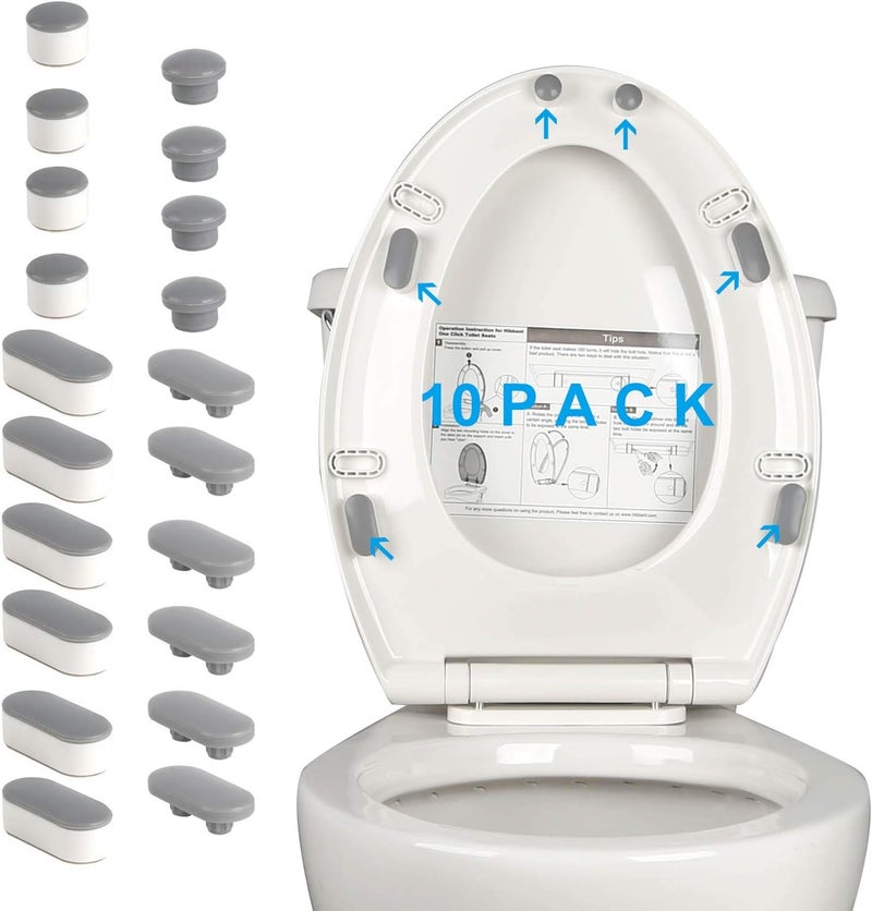 Hibbent 10 Pieces Toilet Seat Bumpers, Universal Buffer Toilet Lid Rubber Bumpers Each One with 2 Thickness TPE Pads(2 Heights) Strong Adhesive Bidet Bumpers Used for Home, Hotel, Hospital - Image 1