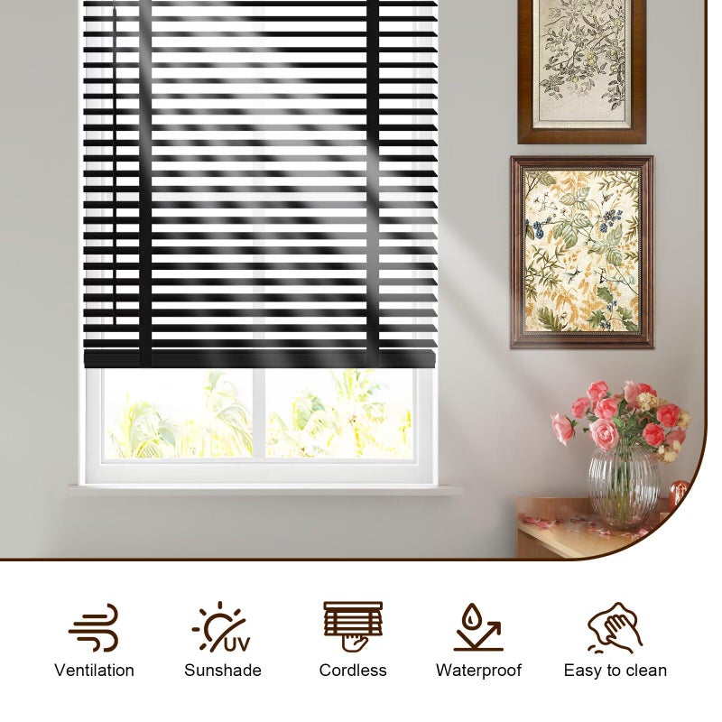 BAYUE 2" Cordless Wood Blinds for Indoor Windows Custom Blackout Blinds Room with Privacy Protection, Cordless Wooden Horizontal Window Shades for Bedroom, Living Room, Office, Kitchen, 23" W x 48" H - Image 2