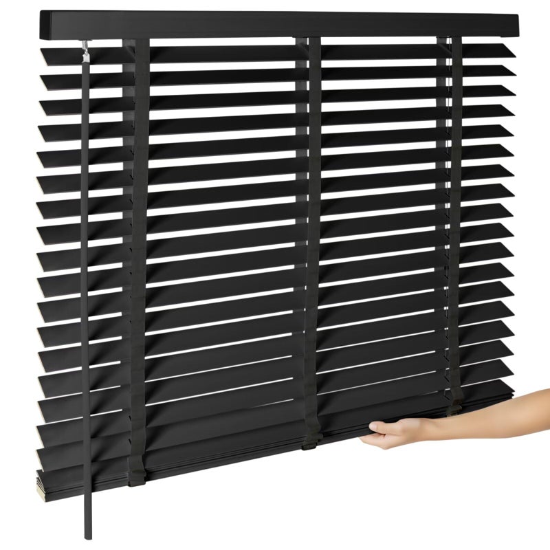 BAYUE 2" Cordless Wood Blinds for Indoor Windows Custom Blackout Blinds Room with Privacy Protection, Cordless Wooden Horizontal Window Shades for Bedroom, Living Room, Office, Kitchen, 23" W x 48" H - Image 1