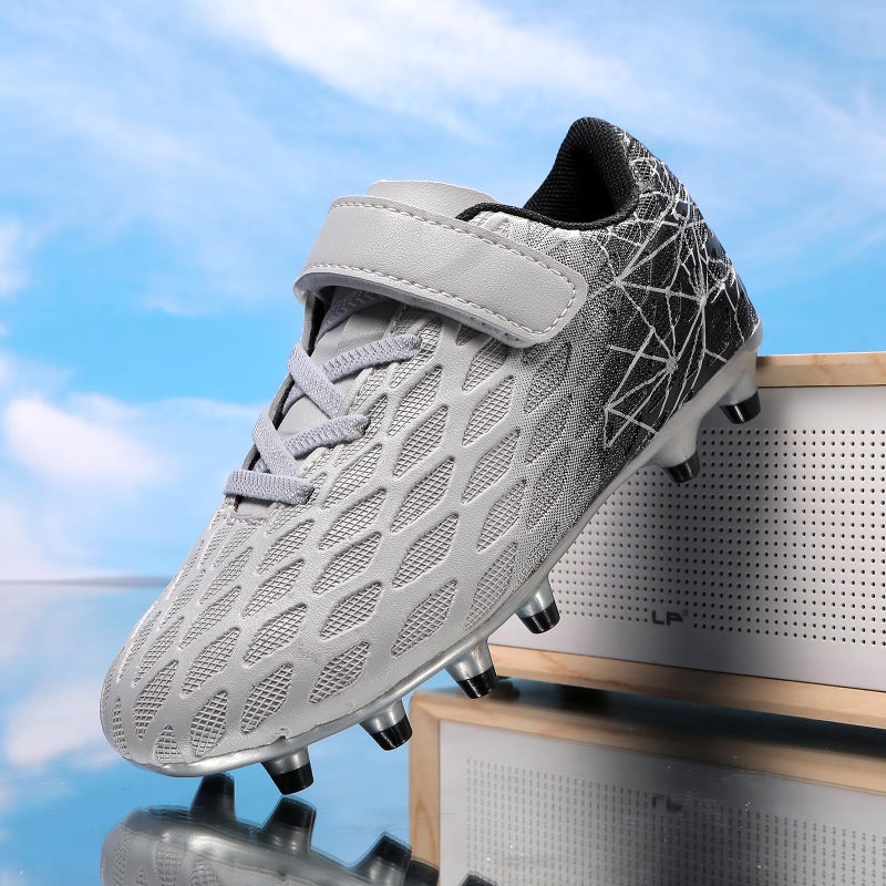 Skerxut Soccer Cleats, Kids Firm Ground Football Shoes, Boys Girls Athletic Outdoor (Grey, Toddler, 10, Numeric, US Footwear Size System, Medium) - Image 4