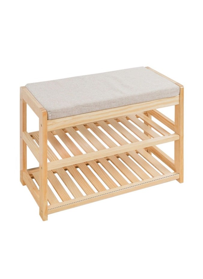 LINGWEI Shoe Bench 2 Tier Shoe Rack Shelf Organiser with Padded Cushion Seat Bamboo Frame for Entryway Hallway Living Room Industrial Accent Furniture  - Image 1