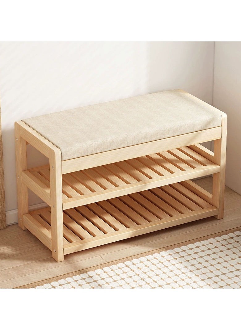 LINGWEI Shoe Bench 2 Tier Shoe Rack Shelf Organiser with Padded Cushion Seat Bamboo Frame for Entryway Hallway Living Room Industrial Accent Furniture  - Image 2