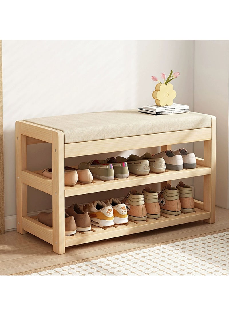 LINGWEI Shoe Bench 2 Tier Shoe Rack Shelf Organiser with Padded Cushion Seat Bamboo Frame for Entryway Hallway Living Room Industrial Accent Furniture  - Image 3