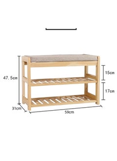 LINGWEI Shoe Bench 2 Tier Shoe Rack Shelf Organiser with Padded Cushion Seat Bamboo Frame for Entryway Hallway Living Room Industrial Accent Furniture  - Image 4