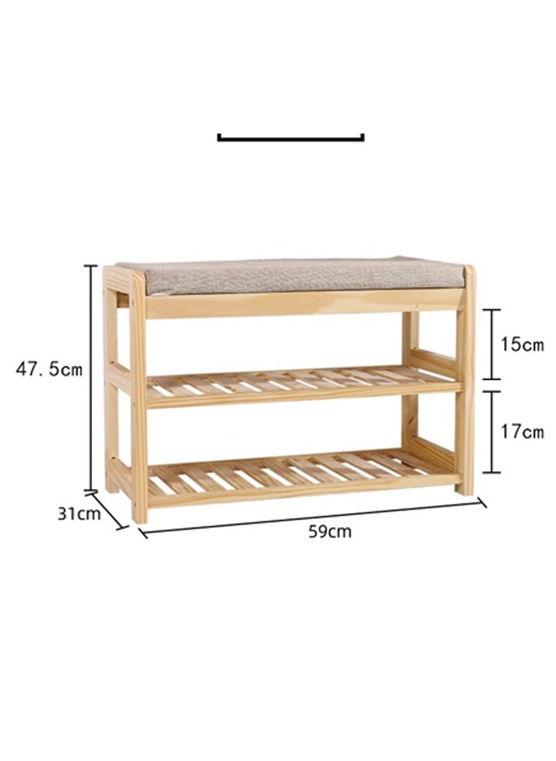 LINGWEI Shoe Bench 2 Tier Shoe Rack Shelf Organiser with Padded Cushion Seat Bamboo Frame for Entryway Hallway Living Room Industrial Accent Furniture  - Image 4