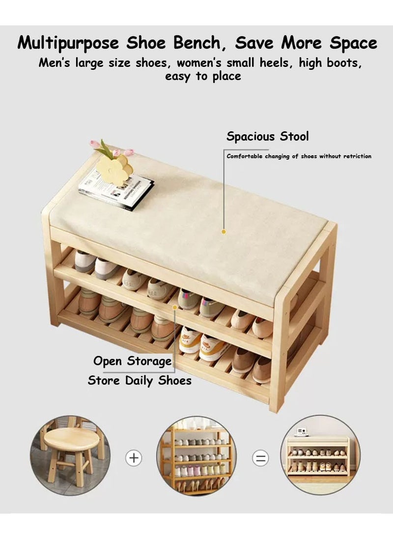 LINGWEI Shoe Bench 2 Tier Shoe Rack Shelf Organiser with Padded Cushion Seat Bamboo Frame for Entryway Hallway Living Room Industrial Accent Furniture  - Image 5