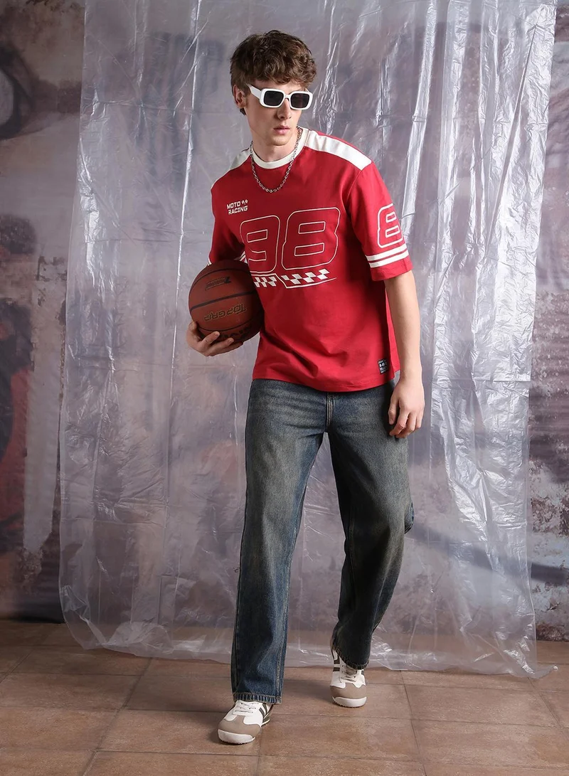 هوبرهولمي تيشيرت رجالي مطبوع برسومات كبيرة بقصة واسعة