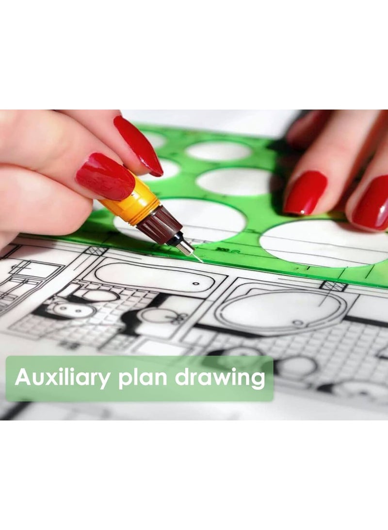 SOLARAE مجموعة أدوات رسم هندسية بتصميم مميز مع قوالب دوائر، 4 قطع قالب شكل أخضر للرسم الهندسي، البناء، المكتب والمدرسة - Image 3