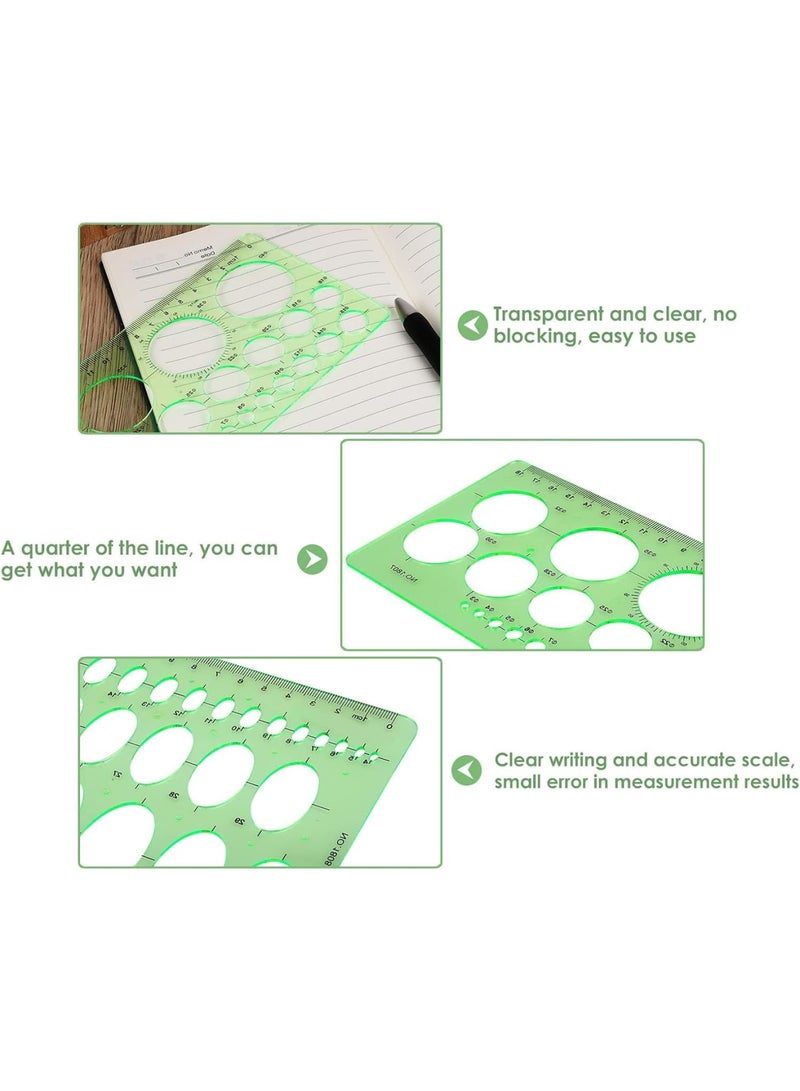SOLARAE مجموعة أدوات رسم هندسية بتصميم مميز مع قوالب دوائر، 4 قطع قالب شكل أخضر للرسم الهندسي، البناء، المكتب والمدرسة - Image 2