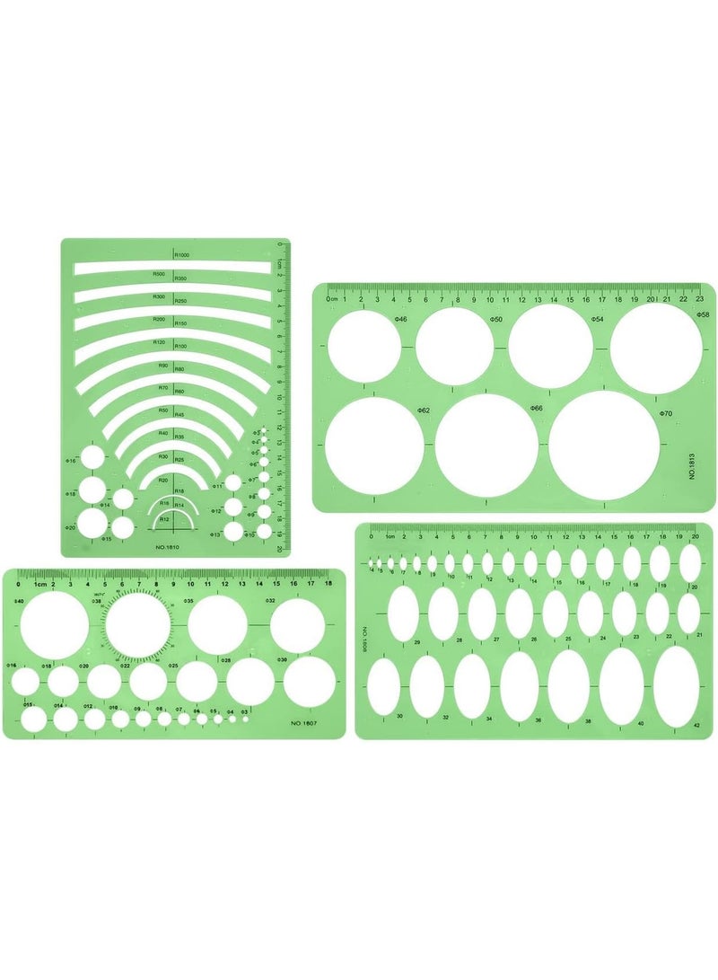 SOLARAE مجموعة أدوات رسم هندسية بتصميم مميز مع قوالب دوائر، 4 قطع قالب شكل أخضر للرسم الهندسي، البناء، المكتب والمدرسة - Image 1