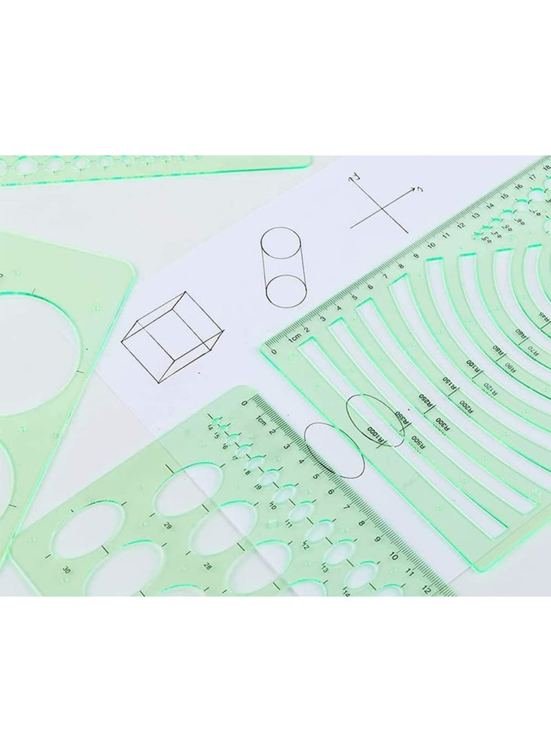 SOLARAE مجموعة أدوات رسم هندسية بتصميم مميز مع قوالب دوائر، 4 قطع قالب شكل أخضر للرسم الهندسي، البناء، المكتب والمدرسة - Image 4