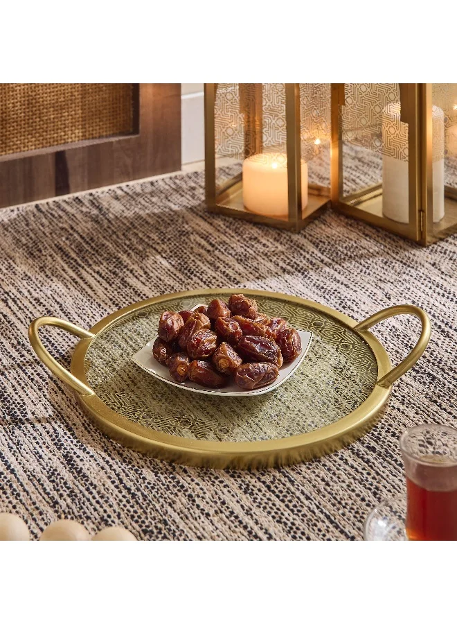 Home Box Skyline Mirage Metal Tray with Glass Base - 37x30x7 cm