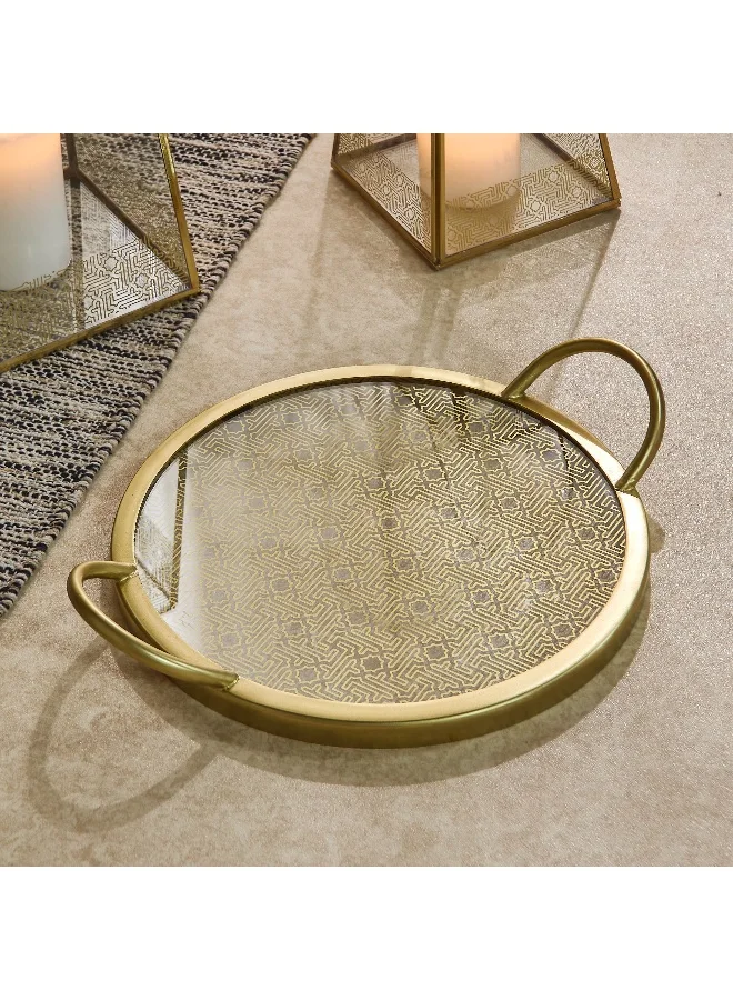 Home Box Skyline Mirage Metal Tray with Glass Base - 37x30x7 cm