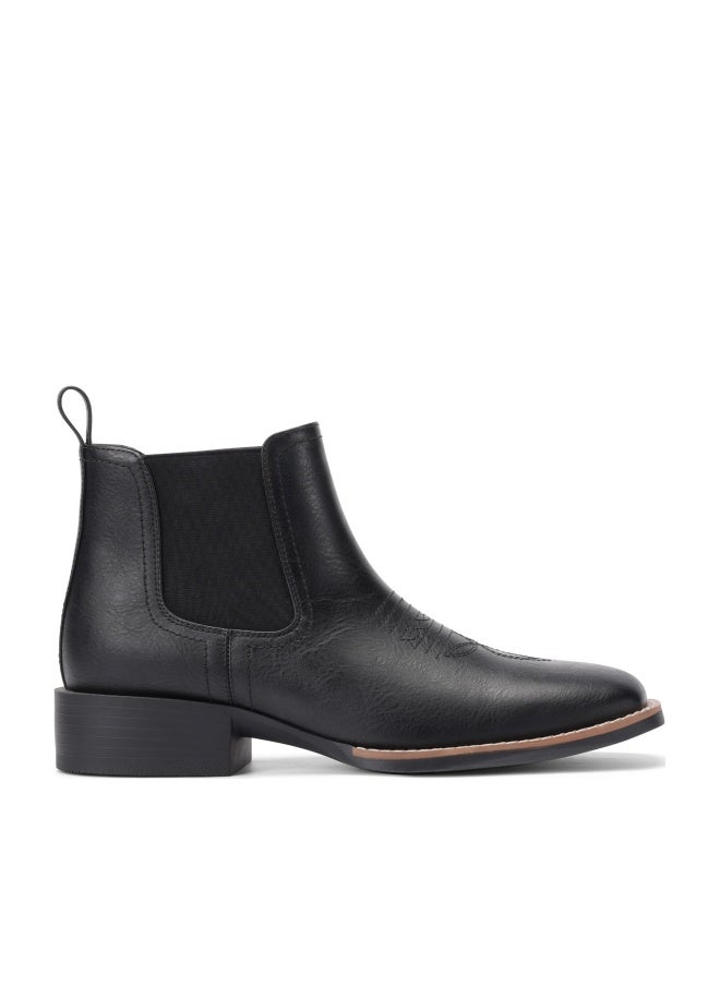 Choiran Western Ankle Cowboy Boots for Men - Mens Square Toe Chelsea Boots for Men Casual Retro Stylish Black - Image 1