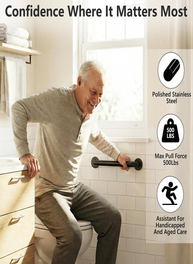 Conwithna One Pack 12 Inch Matte Black Shower Grab Bar Stainless Steel Safety Hand Rail Support for Showers Bathroom Balance Bar Safety Hand Rail Handicap Bath Handle Senior Assist Bar Home Care Bath Handrail - Image 4