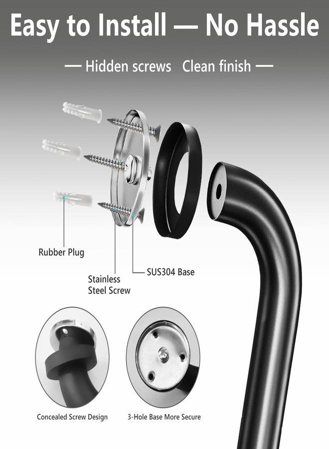 Conwithna One Pack 12 Inch Matte Black Shower Grab Bar Stainless Steel Safety Hand Rail Support for Showers Bathroom Balance Bar Safety Hand Rail Handicap Bath Handle Senior Assist Bar Home Care Bath Handrail - Image 3