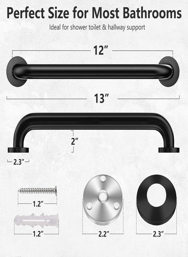 Conwithna One Pack 12 Inch Matte Black Shower Grab Bar Stainless Steel Safety Hand Rail Support for Showers Bathroom Balance Bar Safety Hand Rail Handicap Bath Handle Senior Assist Bar Home Care Bath Handrail - Image 2